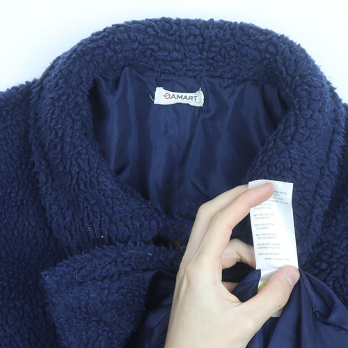Damart Women’s Blue Fleece Button Mid-Length Coat Size M
