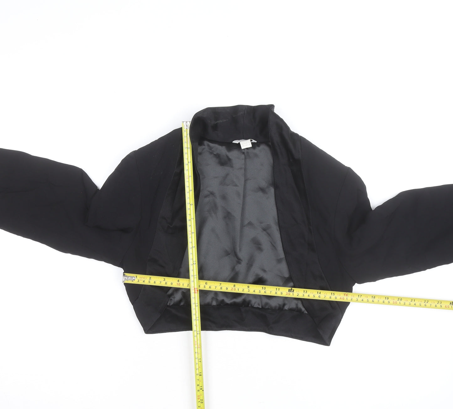 Monsoon Women’s Black Cropped Bolero Jacket Size 14 Classic Satin Lined
