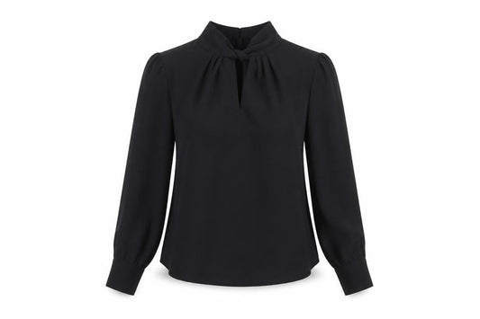 Front view of Dorothy Perkins Women Black High Neck Long Sleeve Tunic Blouse, size 8