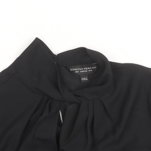 Dorothy Perkins Women Black High Neck Long Sleeve Tunic Blouse Size 8