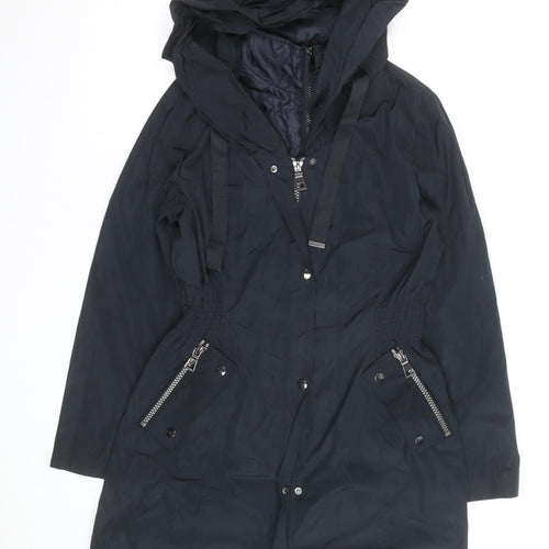 Next Women’s Black Hooded Parka Coat Size 14 Mid-Length Zip Detail