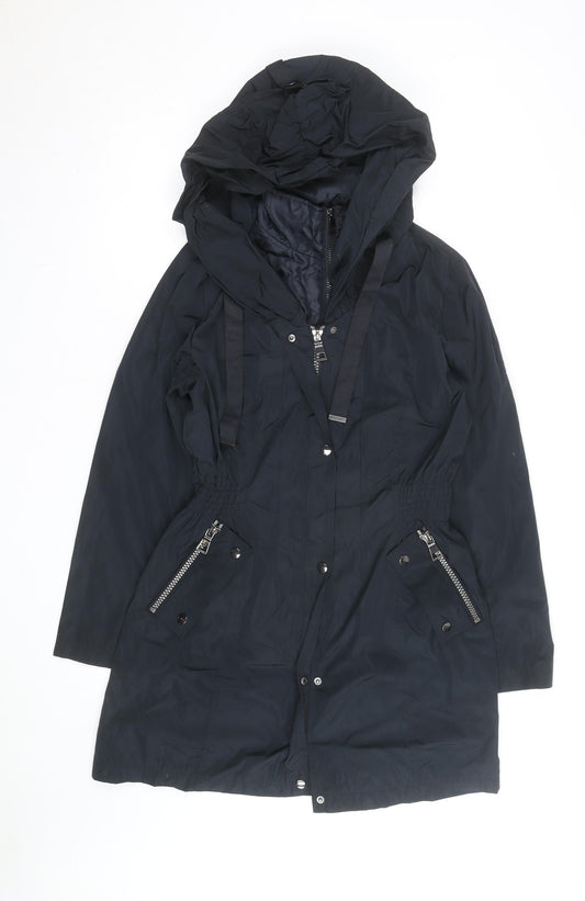 Next Women’s Black Hooded Parka Coat Size 14 Mid-Length Zip Detail