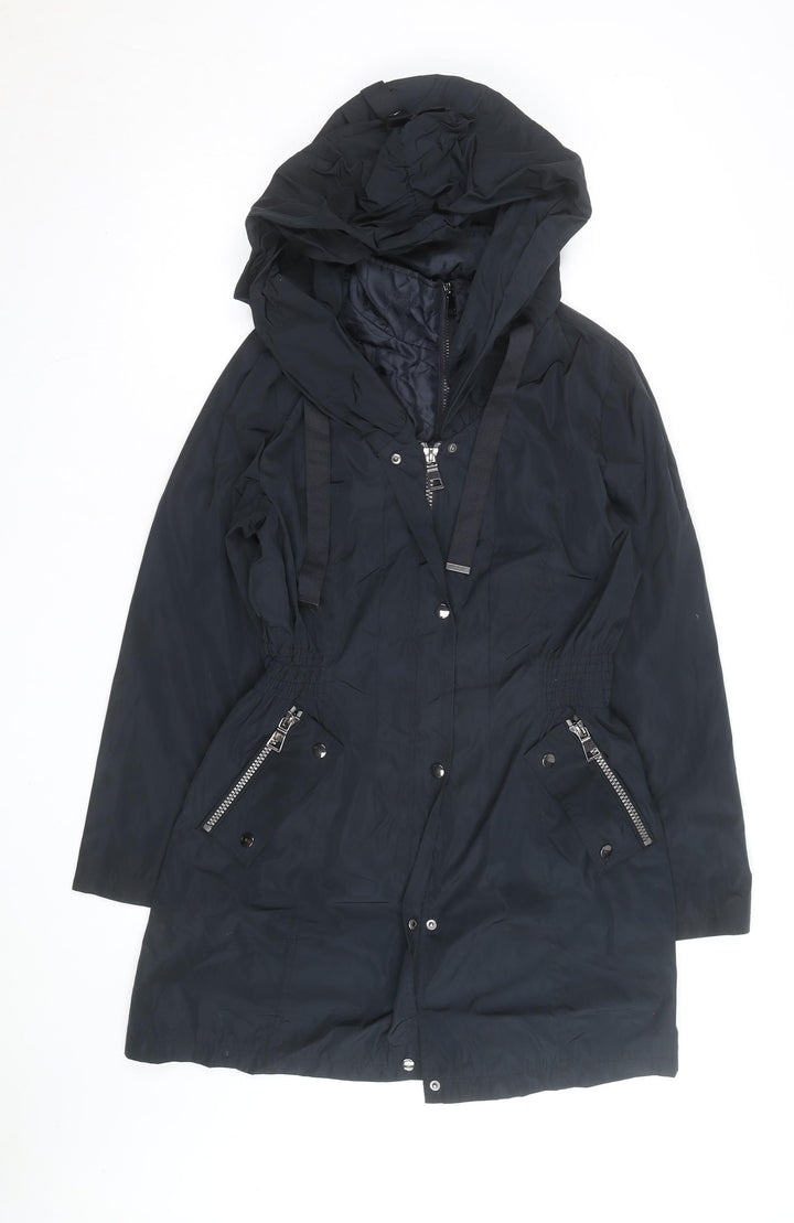 Next Women’s Black Hooded Parka Coat Size 14 Mid-Length Zip Detail