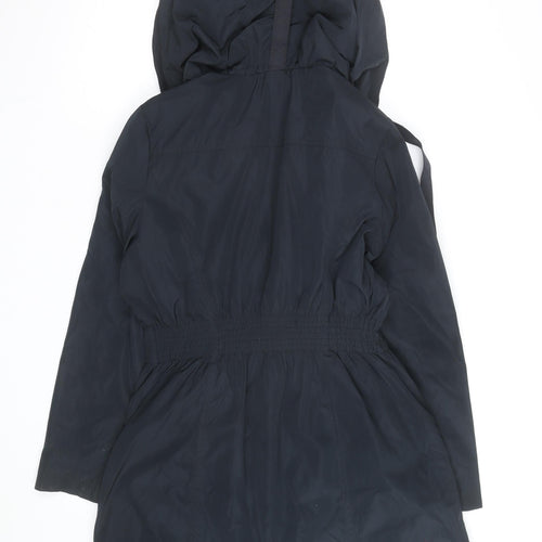 Next Women’s Black Hooded Parka Coat Size 14 Mid-Length Zip Detail