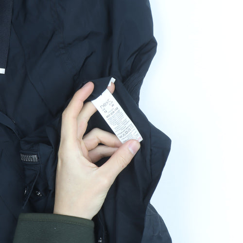 Next Women’s Black Hooded Parka Coat Size 14 Mid-Length Zip Detail