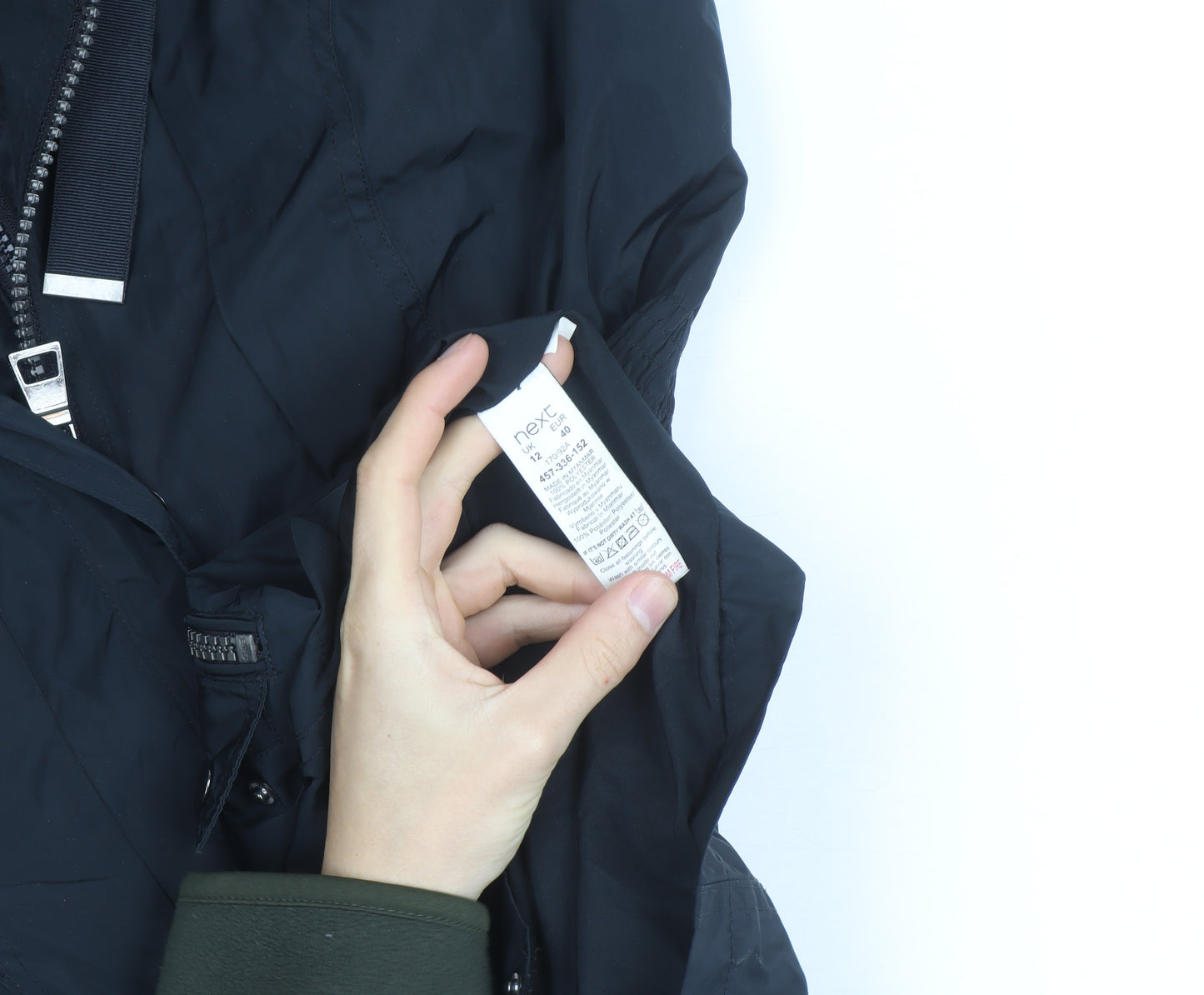Next Women’s Black Hooded Parka Coat Size 14 Mid-Length Zip Detail