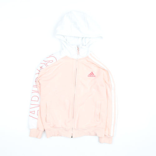 Adidas Girls Pink Full Zip Hoodie Size 10 Years Sports Hooded Top