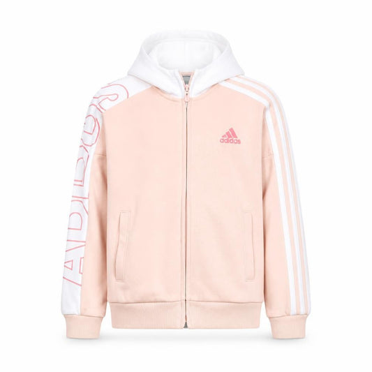Front view of Adidas girls’ pink full zip hoodie, size 10, years sports hooded top