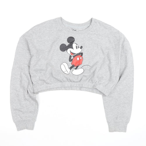 Disney Women Grey Mickey Mouse Cropped Pullover Sweatshirt M