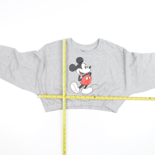 Disney Women Grey Mickey Mouse Cropped Pullover Sweatshirt M