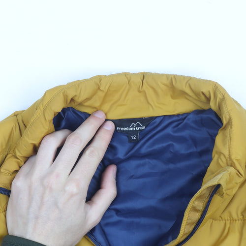 Freedom Trail Womens Yellow Puffer Jacket Size 12 Full Zip Lightweight