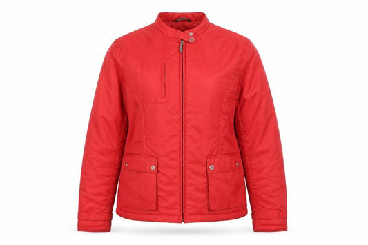 Front view of Concept UK Women's Red Bomber Jacket, size 12, Polyamide Full Zip