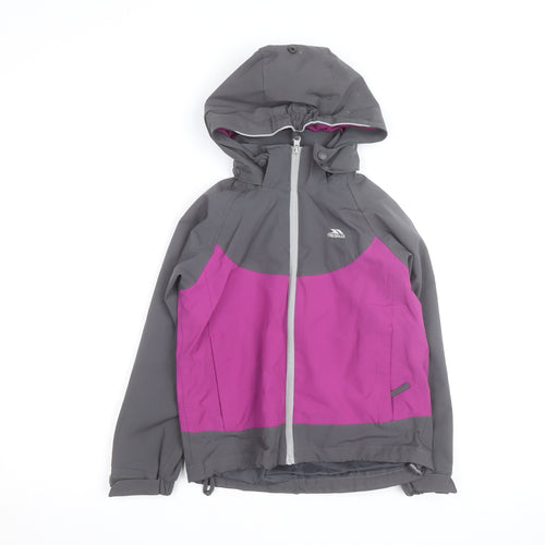 Trespass Girls Pink & Grey Waterproof Hooded Rain Coat Jacket 5-6 Years