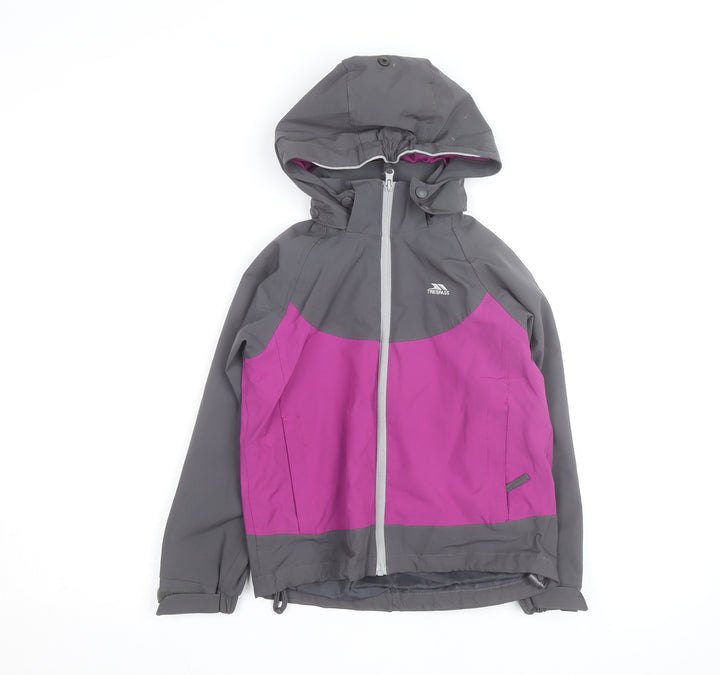 Trespass Girls Pink & Grey Waterproof Hooded Rain Coat Jacket 5-6 Years