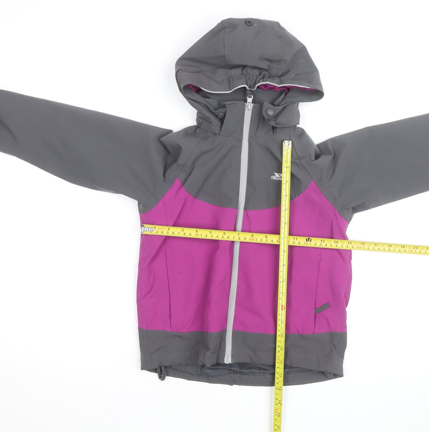 Trespass Girls Pink & Grey Waterproof Hooded Rain Coat Jacket 5-6 Years