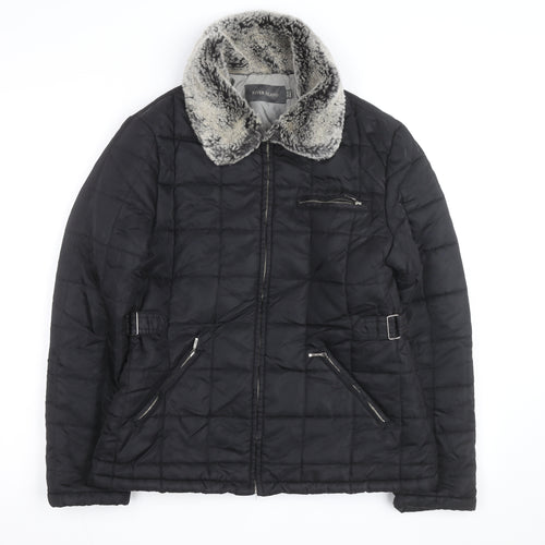 River Island Women Black Faux Fur Collar Quilted Jacket Size 10