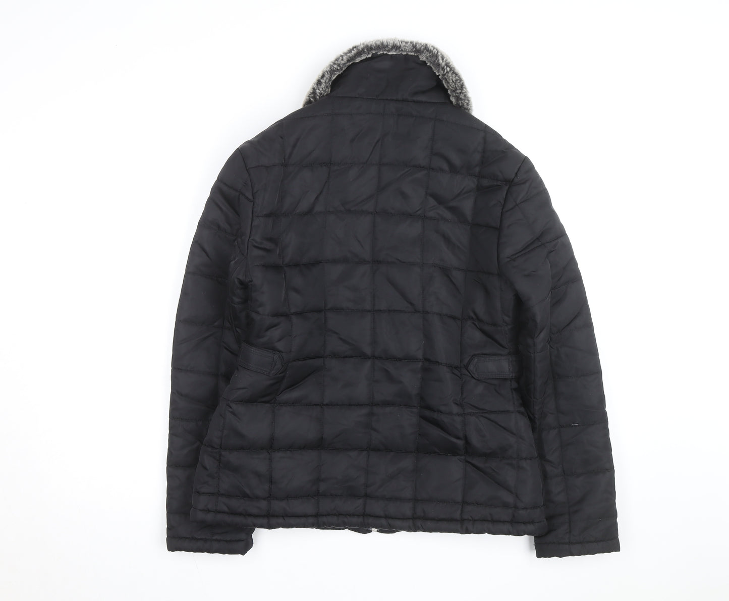 River Island Women Black Faux Fur Collar Quilted Jacket Size 10