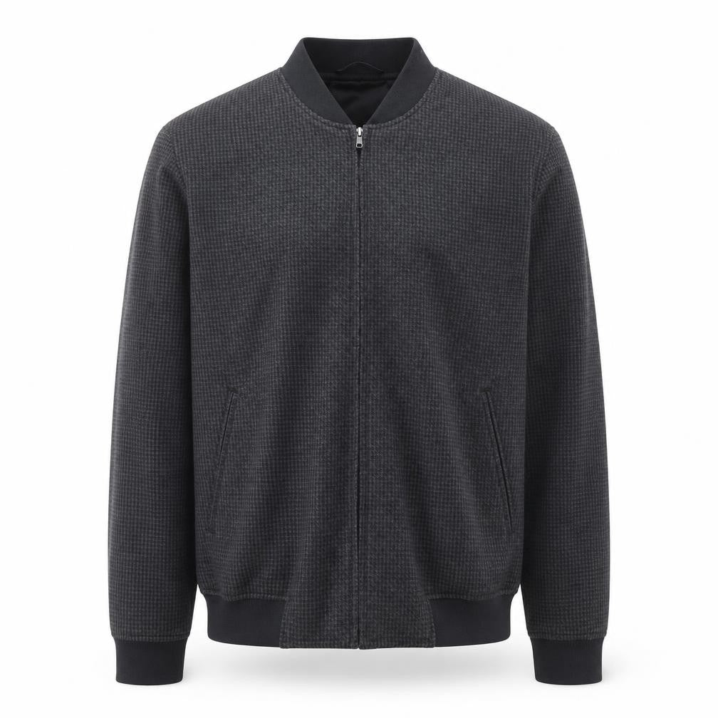 Front view of Next Tailoring men’s grey houndstooth slim fit bomber jacket l