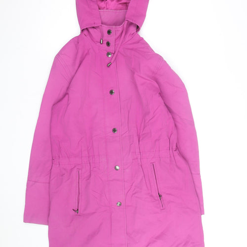 Foreign Seasons Women's Pink Hooded Rain Coat S Mid-Length Waterproof