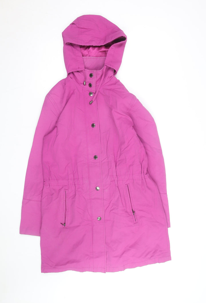 Foreign Seasons Women's Pink Hooded Rain Coat S Mid-Length Waterproof