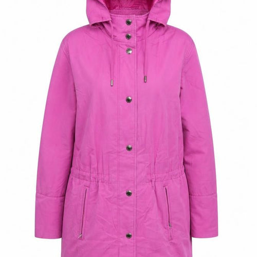 Foreign Seasons Women's Pink Hooded Rain Coat S Mid-Length Waterproof
