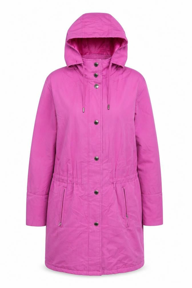 Foreign Seasons Women's Pink Hooded Rain Coat S Mid-Length Waterproof