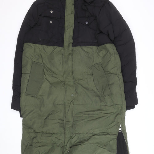 Next Men’s Green and Black Long Hooded Parka Coat Size L 44in