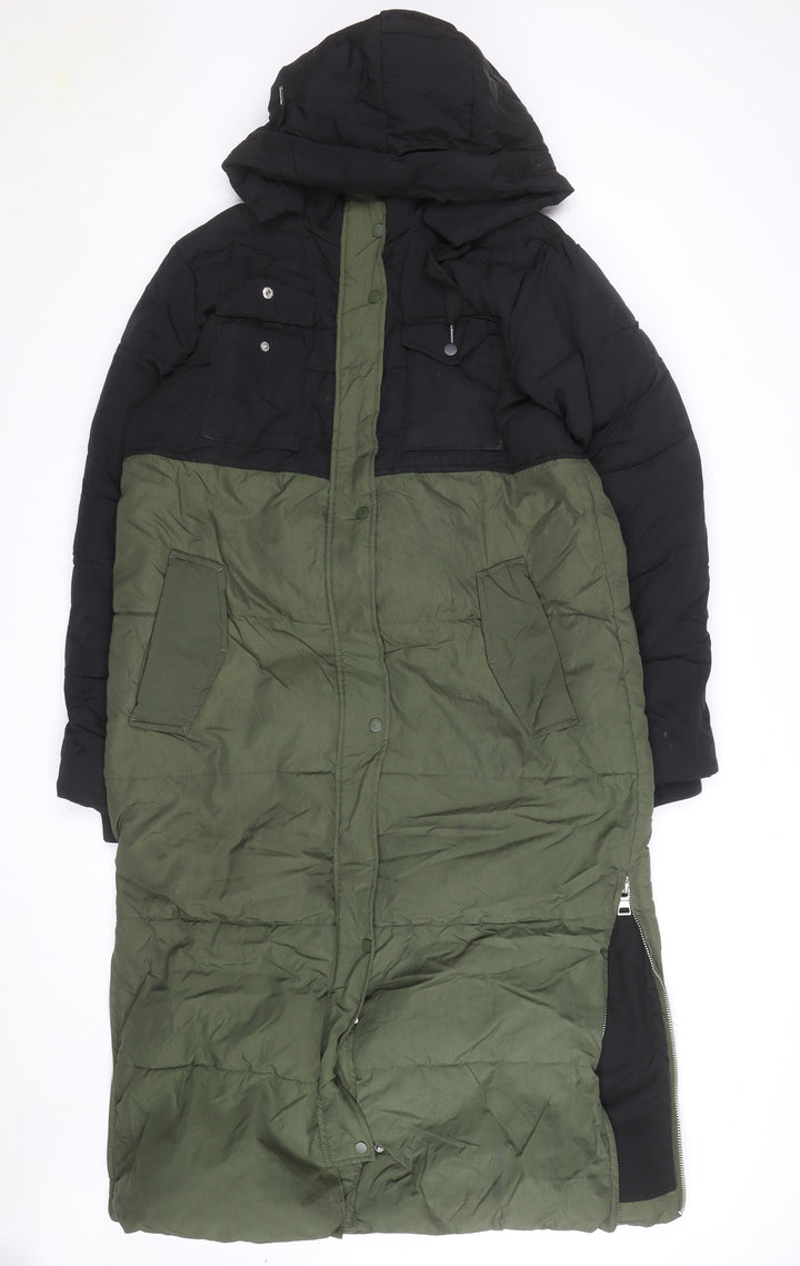 Next Men’s Green and Black Long Hooded Parka Coat Size L 44in