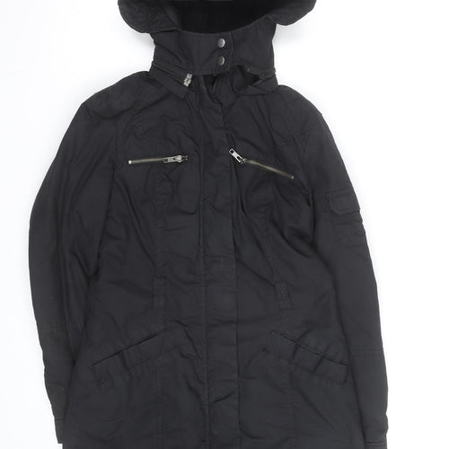 H&M Women's Black Long Hooded Parka Coat Size 8