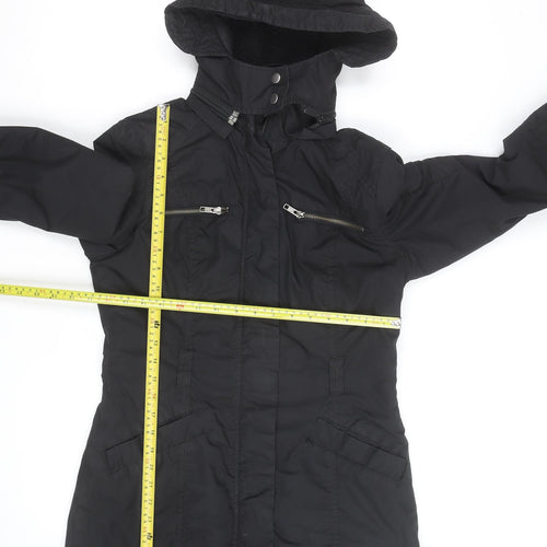H&M Women's Black Long Hooded Parka Coat Size 8