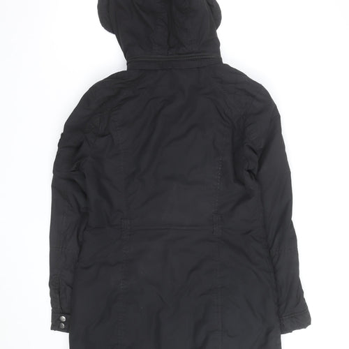 H&M Women's Black Long Hooded Parka Coat Size 8