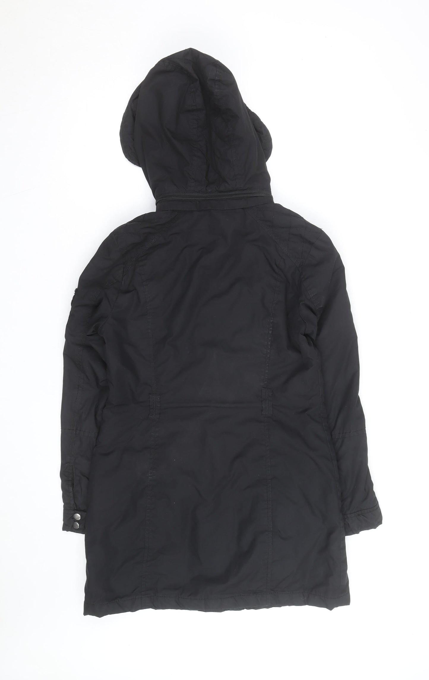 H&M Women's Black Long Hooded Parka Coat Size 8