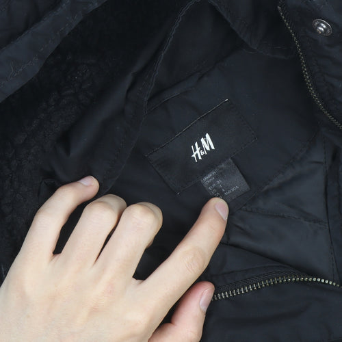 H&M Women's Black Long Hooded Parka Coat Size 8