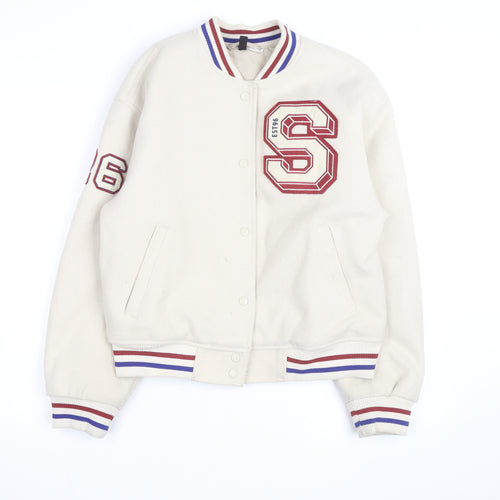 H&M Divided Men Ivory Varsity Jacket Size S Polyester College Style