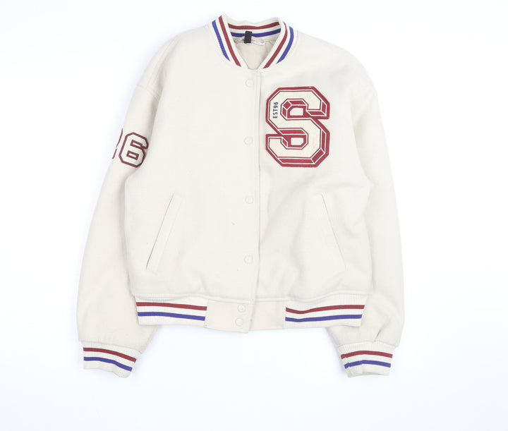 H&M Divided Men Ivory Varsity Jacket Size S Polyester College Style