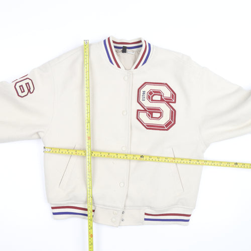 H&M Divided Men Ivory Varsity Jacket Size S Polyester College Style