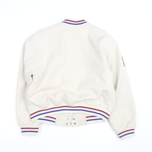 H&M Divided Men Ivory Varsity Jacket Size S Polyester College Style