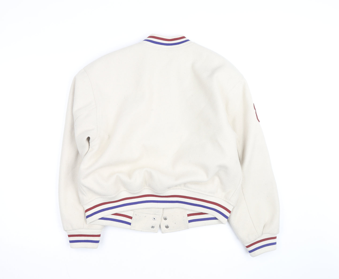 H&M Divided Men Ivory Varsity Jacket Size S Polyester College Style