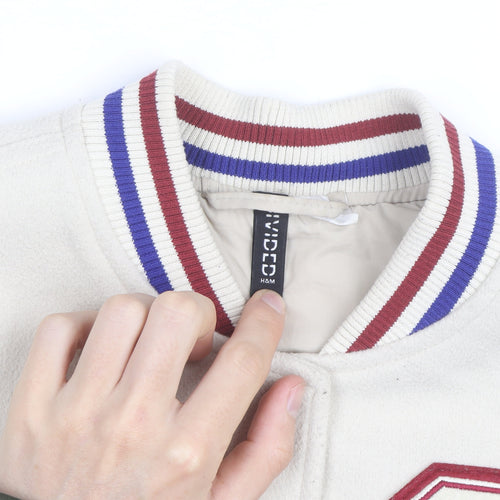 H&M Divided Men Ivory Varsity Jacket Size S Polyester College Style