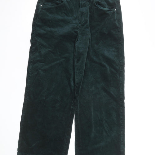Marks and Spencer Womens Green Corduroy Wide-Leg Trousers Size 14