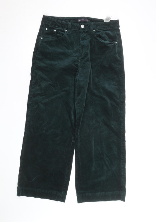 Marks and Spencer Womens Green Corduroy Wide-Leg Trousers Size 14