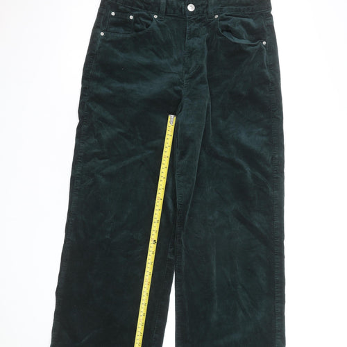 Marks and Spencer Womens Green Corduroy Wide-Leg Trousers Size 14