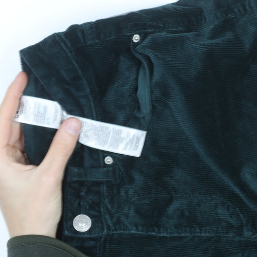 Marks and Spencer Womens Green Corduroy Wide-Leg Trousers Size 14