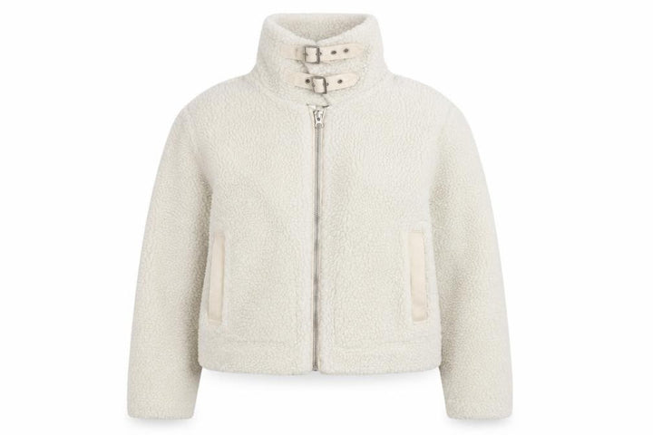 Miss Selfridge Women Ivory Faux Fur Belted Bomber Jacket Size 12