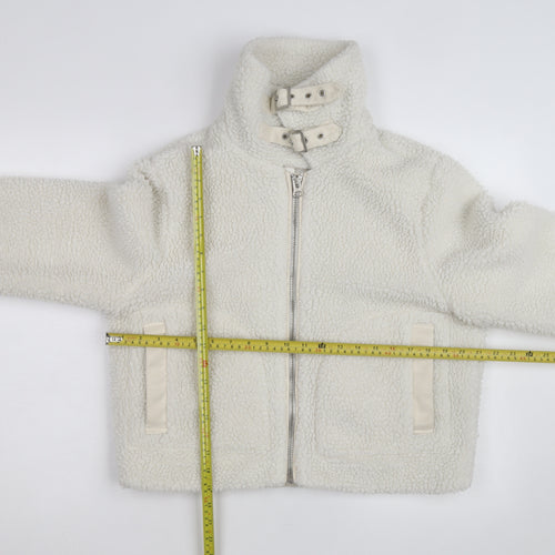 Miss Selfridge Women Ivory Faux Fur Belted Bomber Jacket Size 12