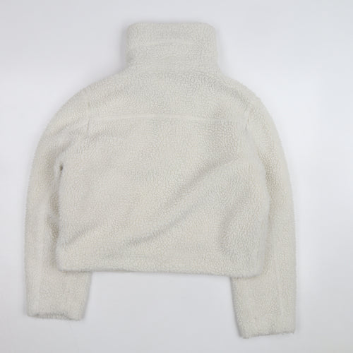 Miss Selfridge Women Ivory Faux Fur Belted Bomber Jacket Size 12