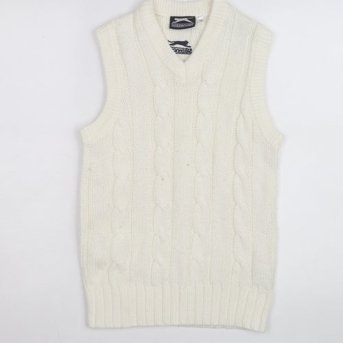 Slazenger Women's Ivory Cable Knit Sleeveless V-Neck Vest Jumper Size 13