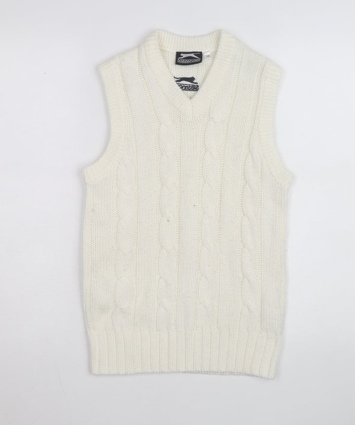 Slazenger Women's Ivory Cable Knit Sleeveless V-Neck Vest Jumper Size 13