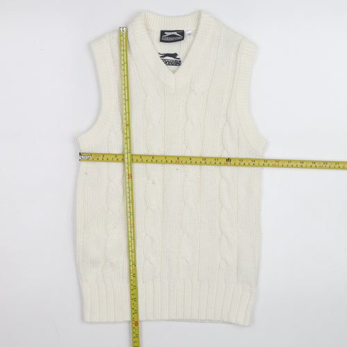 Slazenger Women's Ivory Cable Knit Sleeveless V-Neck Vest Jumper Size 13