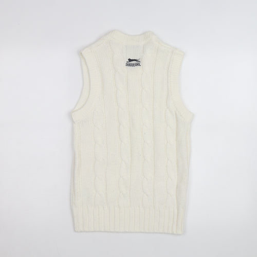 Slazenger Women's Ivory Cable Knit Sleeveless V-Neck Vest Jumper Size 13